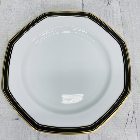 Christopher Stuart BLACK DRESS China Octagonal Gold  Salad Plate & Saucer Set 2 - Picture 2 of 11